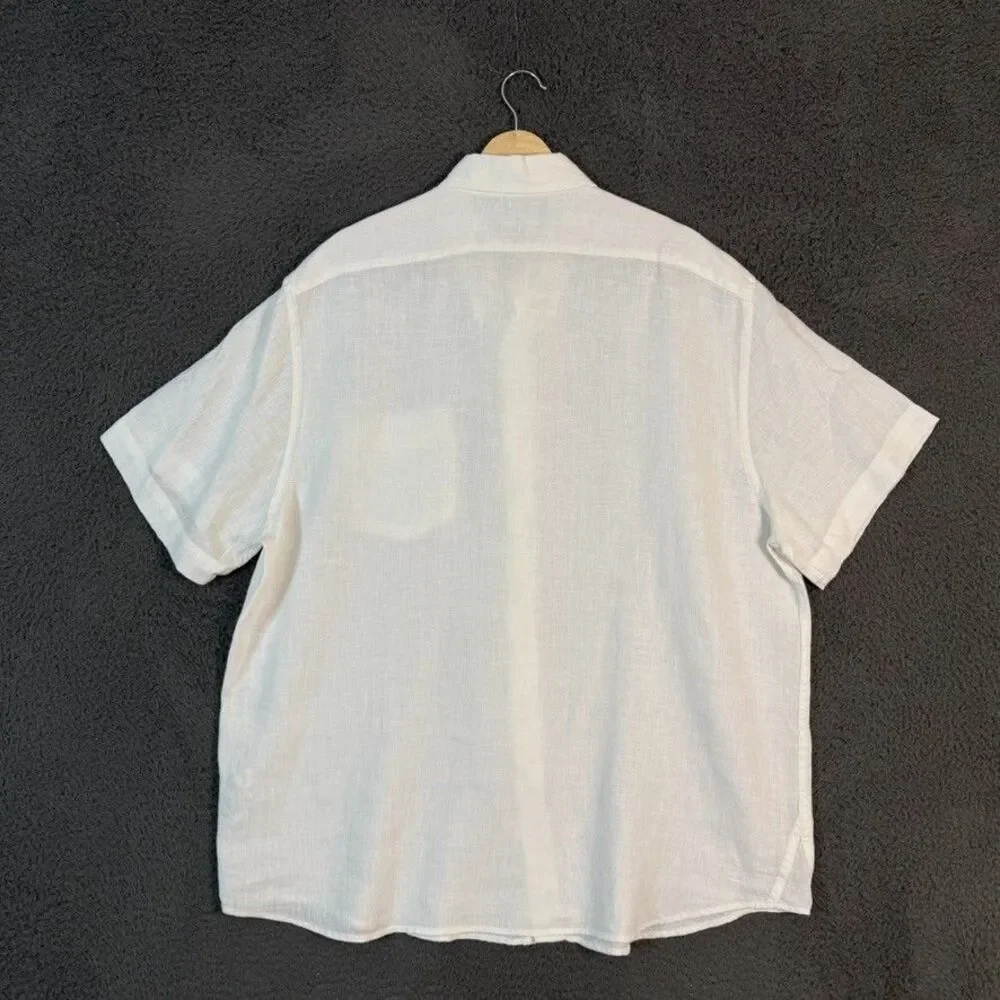 Banana Republic Shirt Mens XL White Slim Fit Linen Short Sleeve Button Down